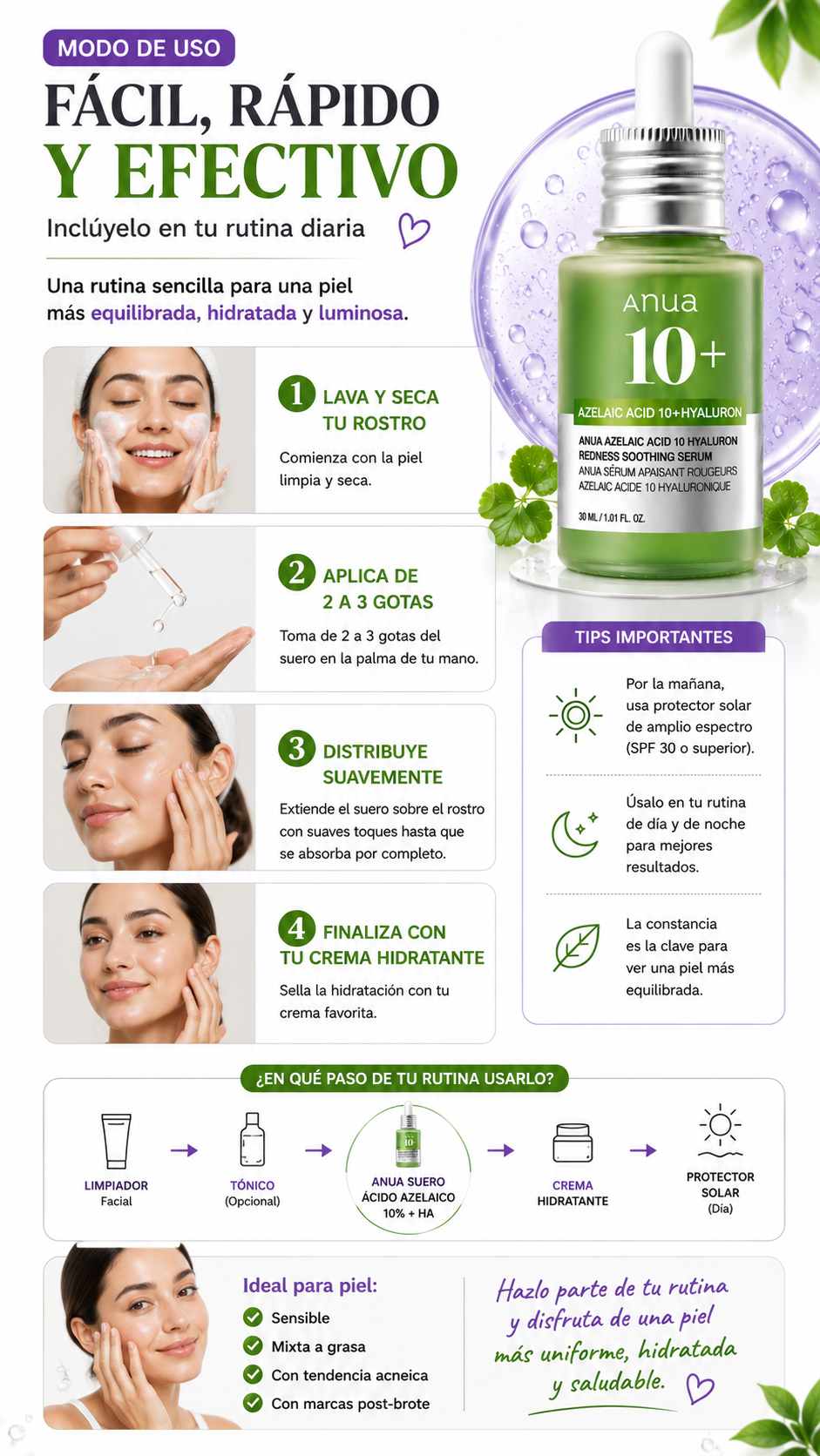 Suero Facial de Ácido Azelaico 10% + Ácido Hialurónico + ENVIO GRATIS