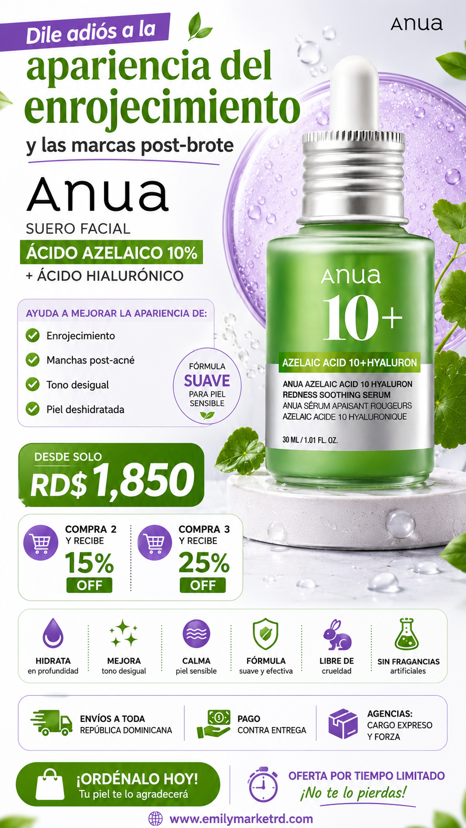 Suero Facial de Ácido Azelaico 10% + Ácido Hialurónico + ENVIO GRATIS
