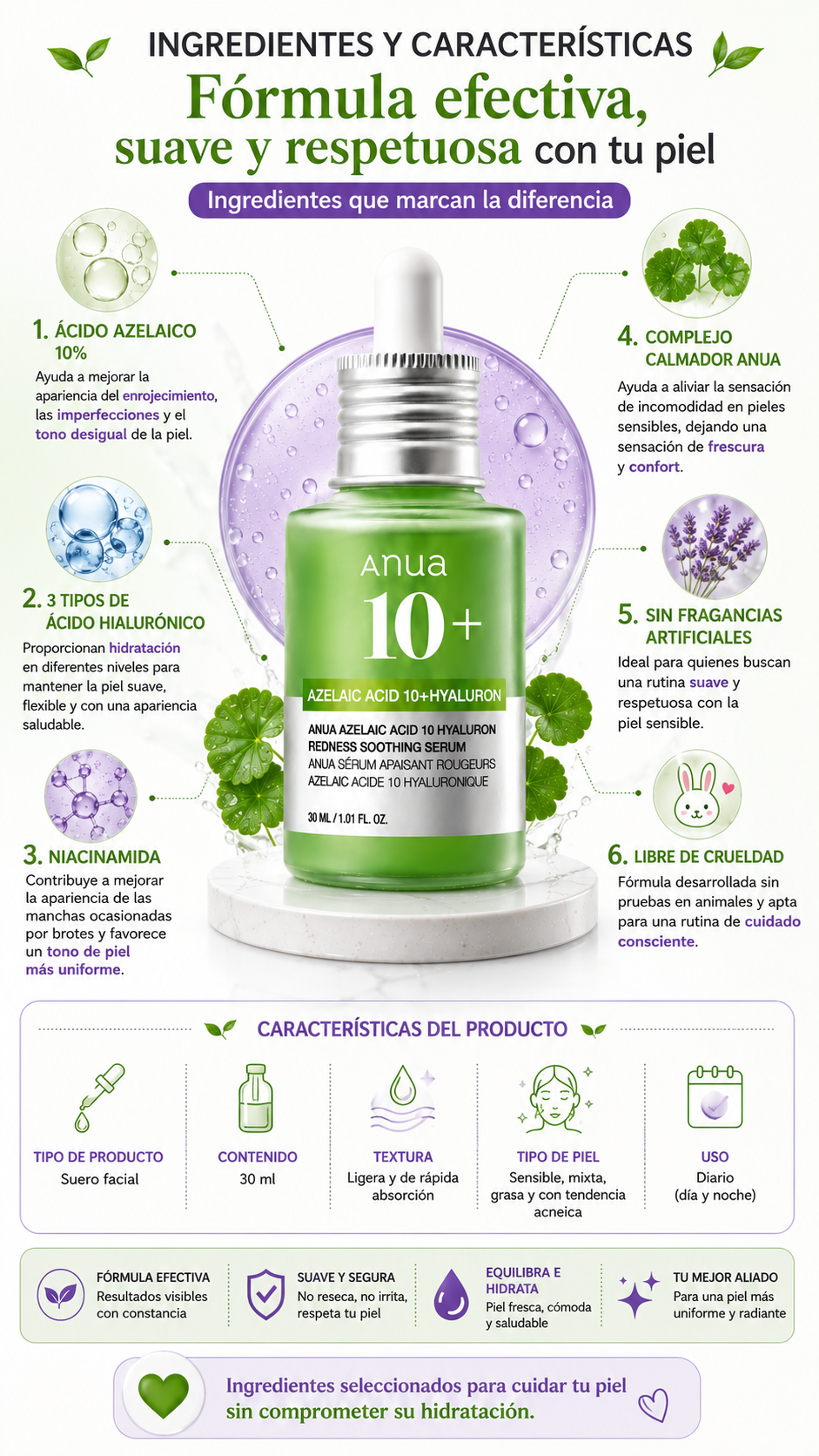 Suero Facial de Ácido Azelaico 10% + Ácido Hialurónico + ENVIO GRATIS