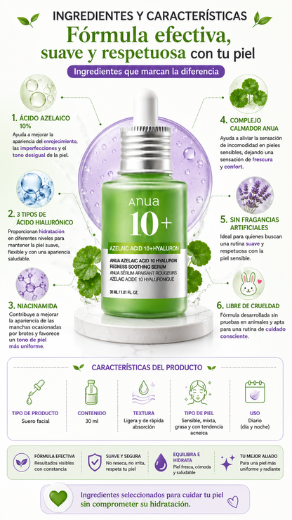 Suero Facial de Ácido Azelaico 10% + Ácido Hialurónico + ENVIO GRATIS